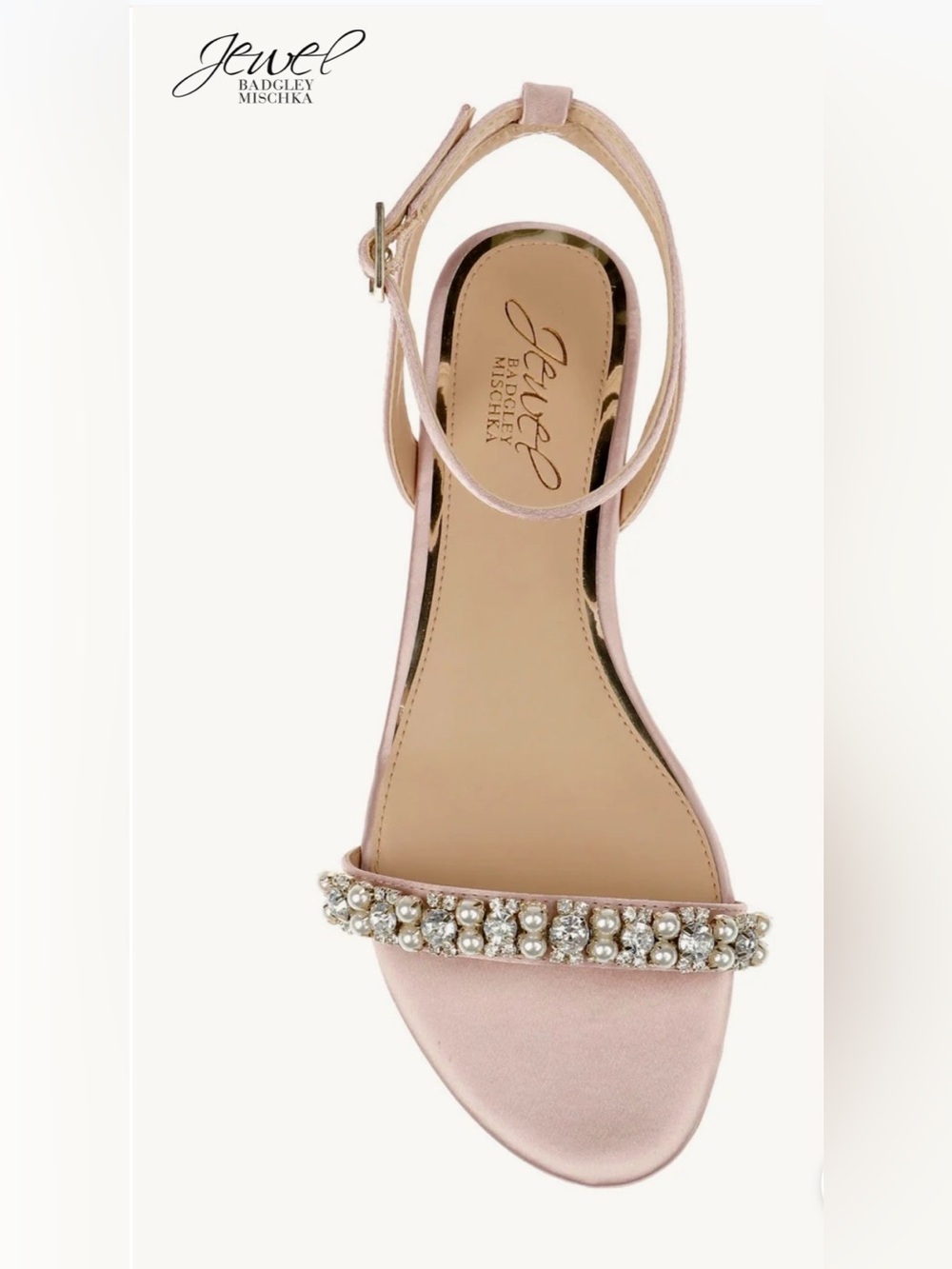 Jewel Badgley Mischka Blush Satin Pearl & Crystal Ankle-Strap Sandals
